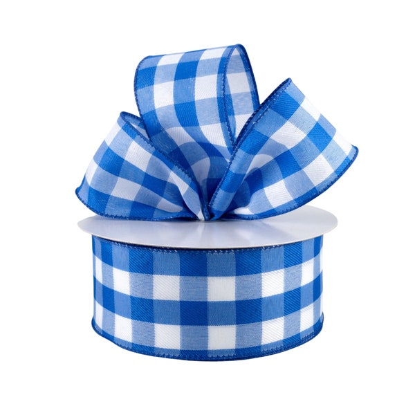 Buffalo Plaid Blue and White 2.5" Wired Ribbon