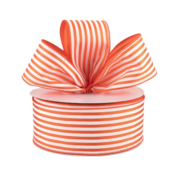 1.5x10yds Orange and White Stripe Ribbon