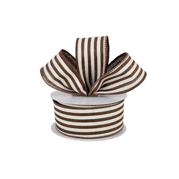 Brown Stripe Canvas Fabric 1.5" Wired Ribbon