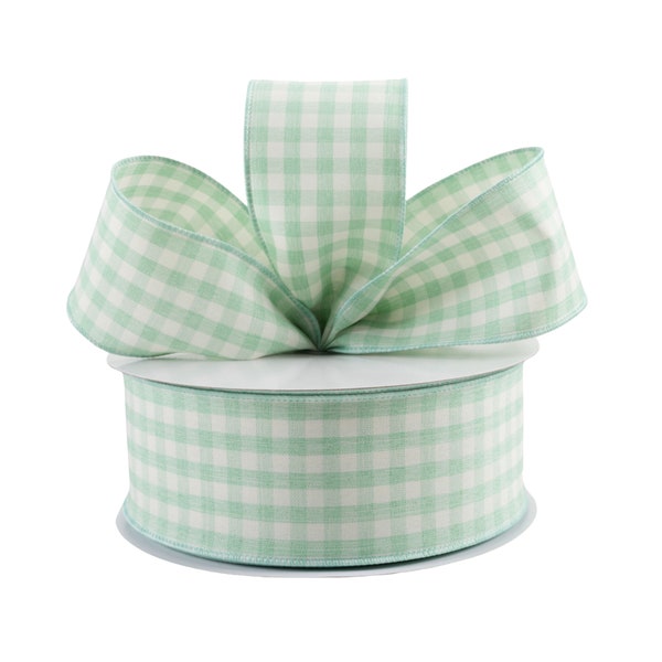 Mint Green Gingham Primitive 2.5" Wired Ribbon