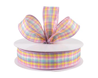 Spring Plaid Pastel Check Canvas 1.5" Wired Ribbon