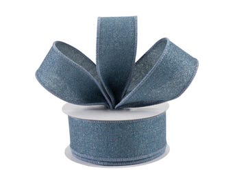Fine Glitter Smoke Blue Royal Canvas 1.5" Wired Ribbon