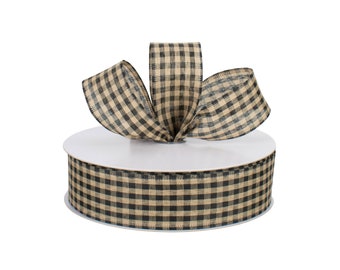Black Natural Gingham Primitive 1.5" Wired Ribbon