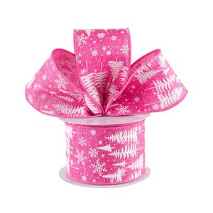 Christmas Tree Pink Glitter Canvas 2.5" Wired Ribbon