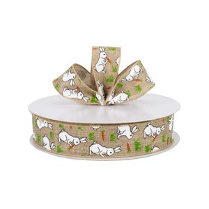 Easter Bunny Carrots Natural Canvas 1.5" Wired Ribbon