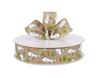 Easter Bunny Natural Canvas 1.5" Wired Ribbon