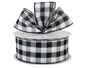 Buffalo Plaid Black and White 2.5" Wired Ribbon