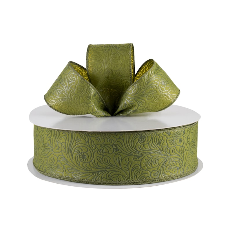 Embossed Flower Moss Green Weatherproof Fabric 2.5