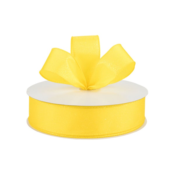 Yellow Satin Glitter Fabric 1.5" Wired Ribbon