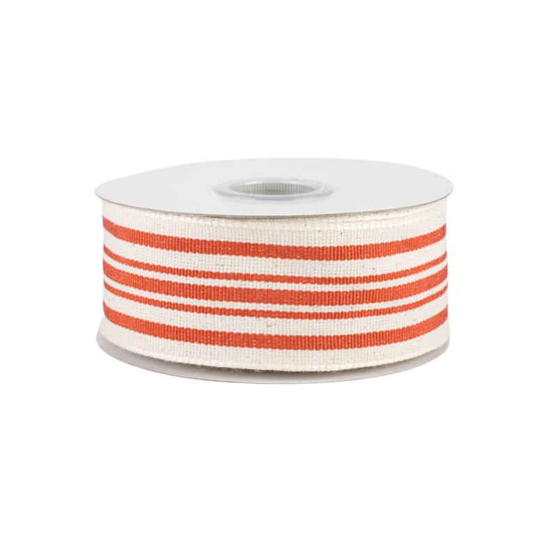 Orange Stripe Ticking Canvas 1.5 Wired Ribbon image 2