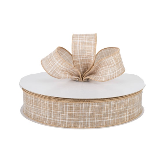 Ivory White Textured Linen Fabric Wired Ribbon