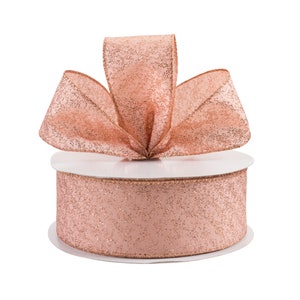 Rose Gold Mini Glitter Dots Pink Satin 2.5&quot; Wired Ribbon