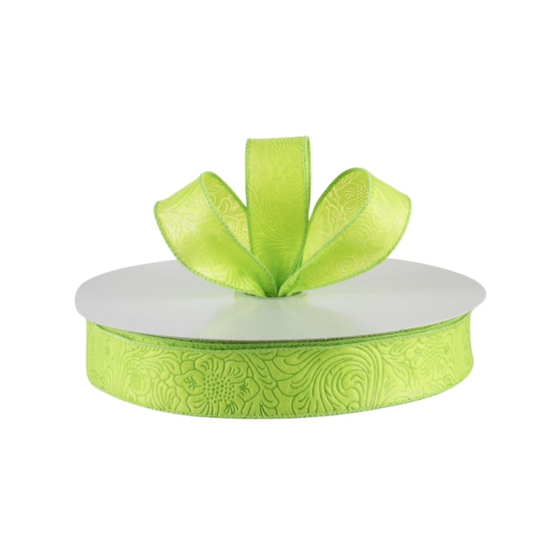 Embossed Flower Lime Green Weatherproof Fabric 1.5