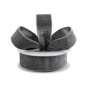 Deluxe Velvet Dark Gray Satin Backed 1.5&quot; Wired Ribbon