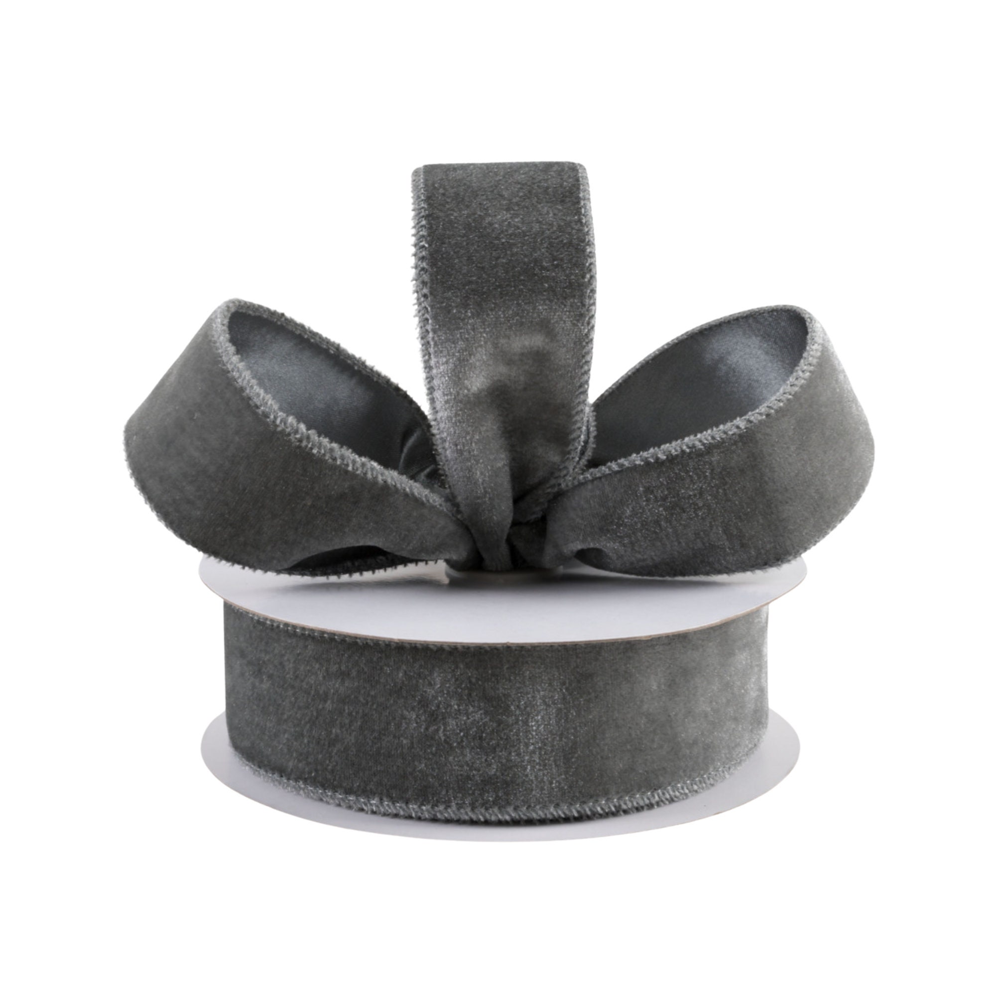 Dark Gray Velvet Satin Backed Wired Ribbon 