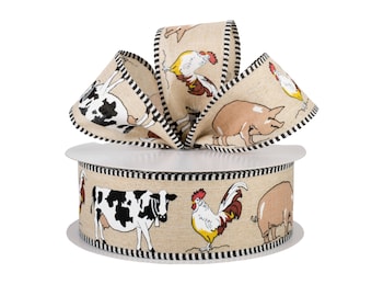 Rustic Farm Animal 2.5&quot; Wired Ribbon