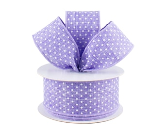 Swiss Dots Lavender Purple and White Canvas 1.5" Wired Ribbon