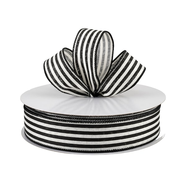 Black Stripe Canvas Fabric 1.5" Wired Ribbon