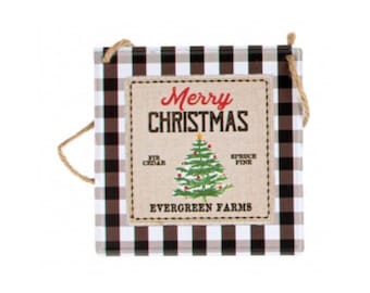 Merry Christmas Evergreen Farms Metal Sign Wreath Decoration
