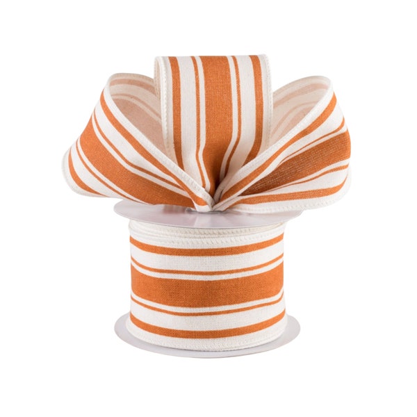 Farmhouse Stripe Orange Canvas 2.5" Wired Ribbon