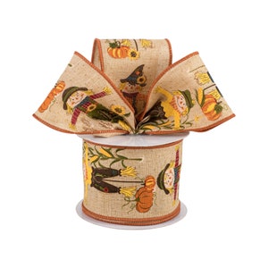 Fall Scarecrow Rustic Canvas 2.5&quot; Wired Ribbon