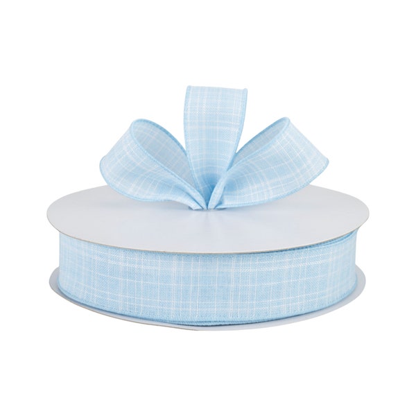 Light Blue Textured Linen Fabric 1.5" Wired Ribbon