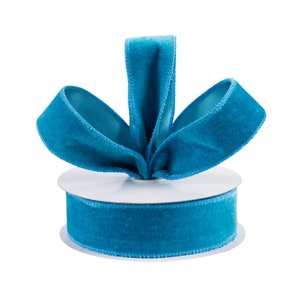 Deluxe Velvet Teal Blue Satin Backed 1.5&quot; Wired Ribbon