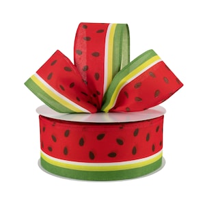 Watermelon Slice Satin Fabric 2.5&quot; Wired Ribbon