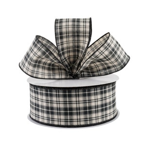 Black and White Woven Plaid Canvas 2.5" Wired Ribbon