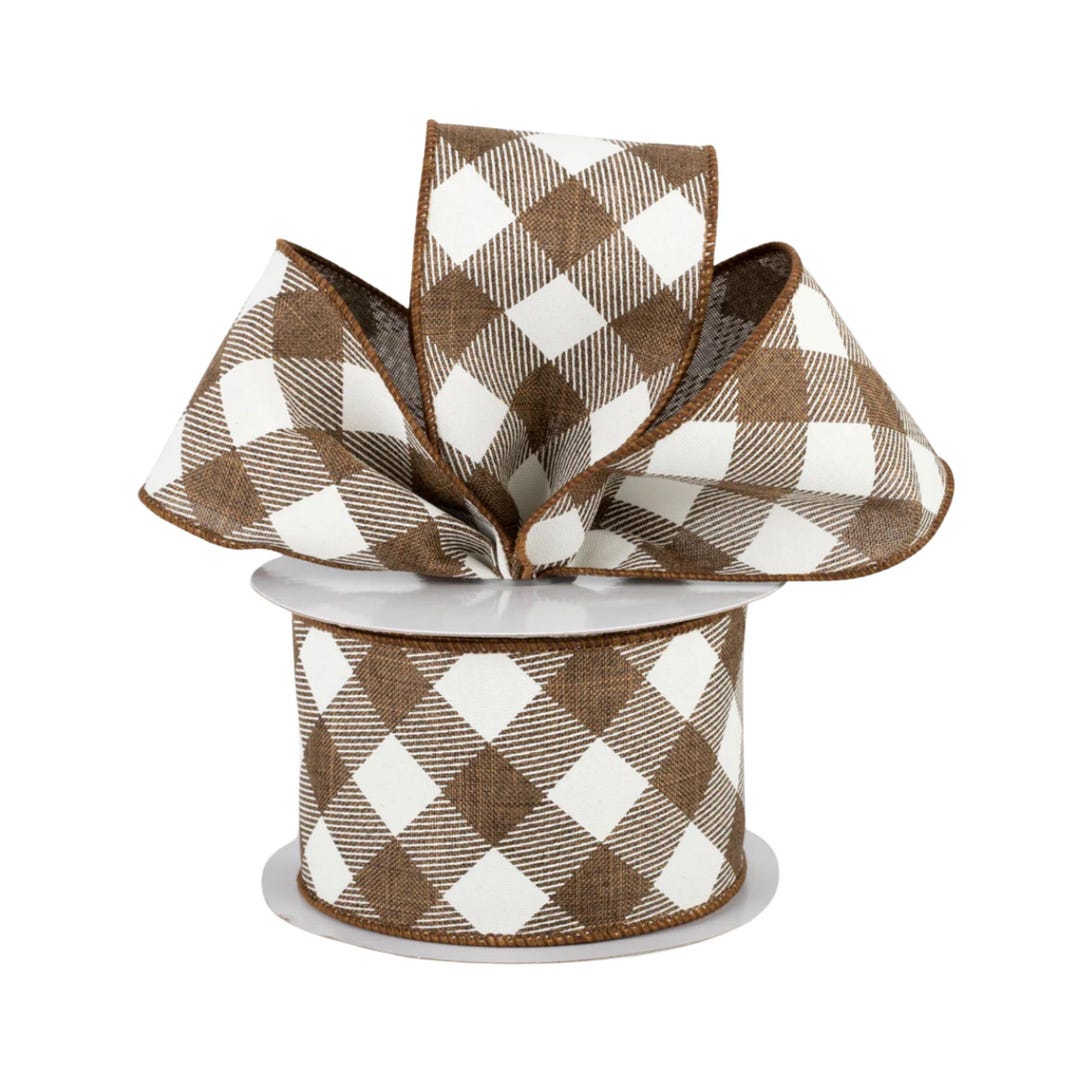 Diagonal Check Brown and White Printed Plaid Canvas 2.5