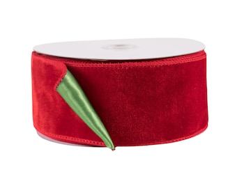 Deluxe Velvet Red and Green Satin Backed 2.5" Wired Ribbon