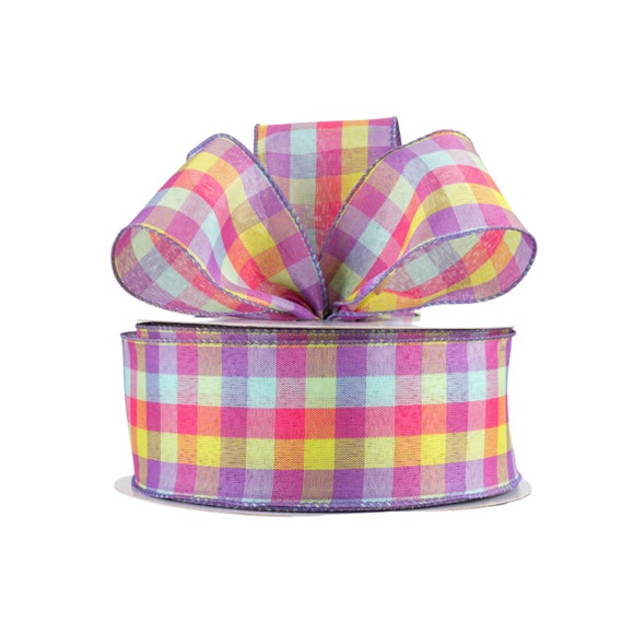 Floral Garden Gingham Ribbon, 5/8 Inch X 9 Feet, Pack of (7)