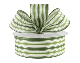 Sage Green Stripe Ticking Canvas 2.5" Wired Ribbon