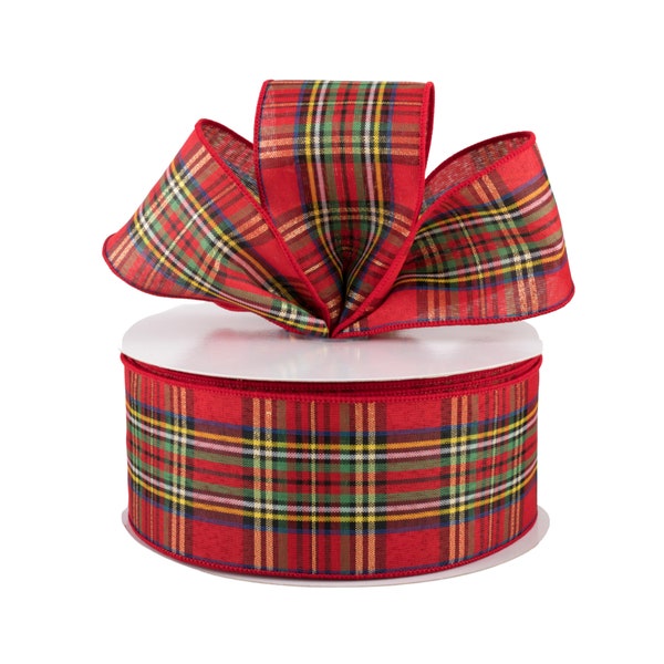 Christmas Tartan Red Plaid Fabric 2.5" Wired Ribbon