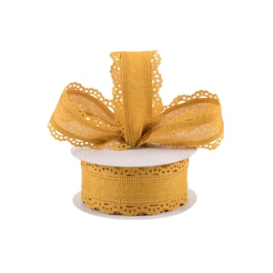 Mustard Yellow Scalloped Edge Canvas 1.5&quot; Wired Ribbon