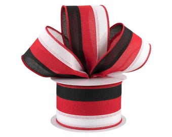 Black Red and White Stripe Canvas 2.5" Wired Ribbon