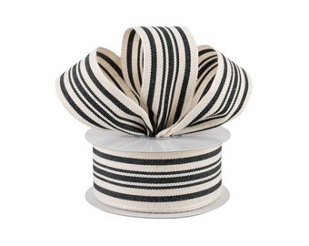 Black Stripe Ticking Canvas 1.5" Wired Ribbon