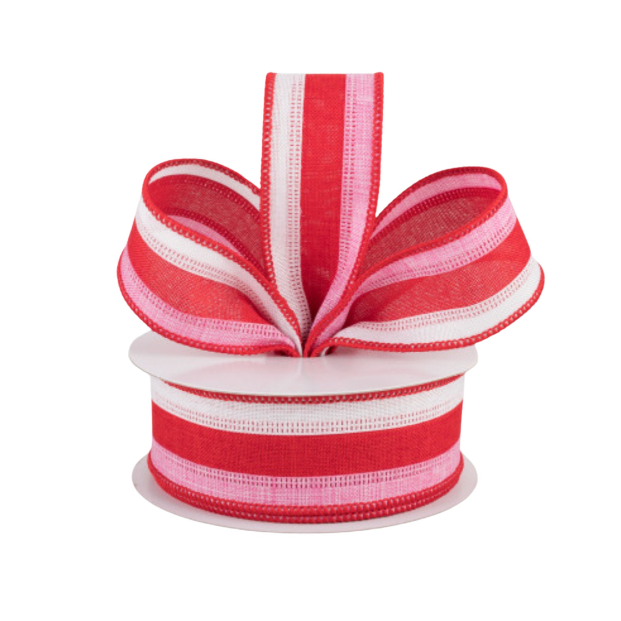 7/8 Horizontal Thin Stripes Ribbon: Hot Pink & White (10 Yards) [RG778011]  