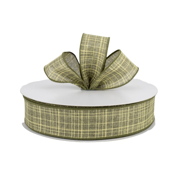 Moss Green Textured Linen Fabric 1.5" Wired Ribbon