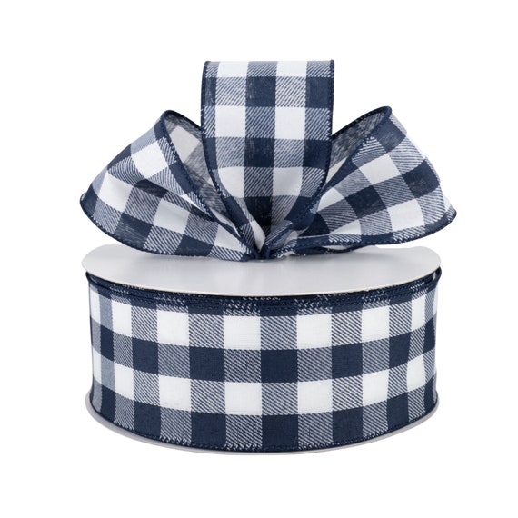 Buffalo Plaid Blue and White Wired Ribbon