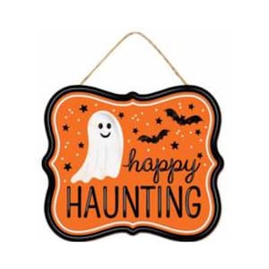 Happy Haunting Halloween Ghost Metal Sign Wreath Decoration