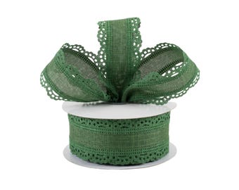 Emerald Green Scalloped Edge Canvas 1.5" Wired Ribbon