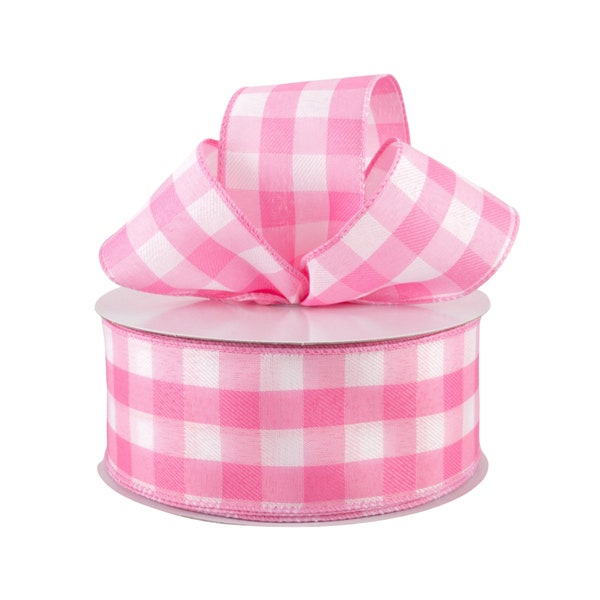 Buffalo Plaid Light Pink and White 2.5" Wired Ribbon