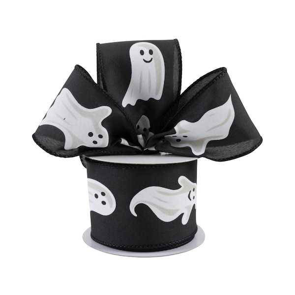 Halloween Ghost Black Canvas 2.5" Wired Ribbon