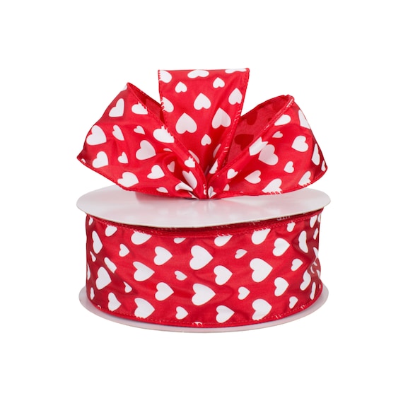 Red With White Hearts Satin Fabric 2.5