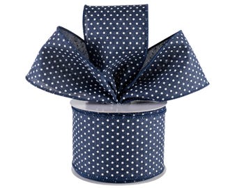 Swiss Dots Navy Blue and White Canvas 2.5" Wired Ribbon