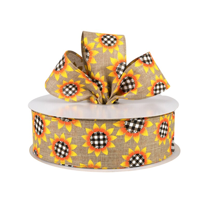 Sunflower Gingham Fabric Wired Ribbon Etsy Singapore