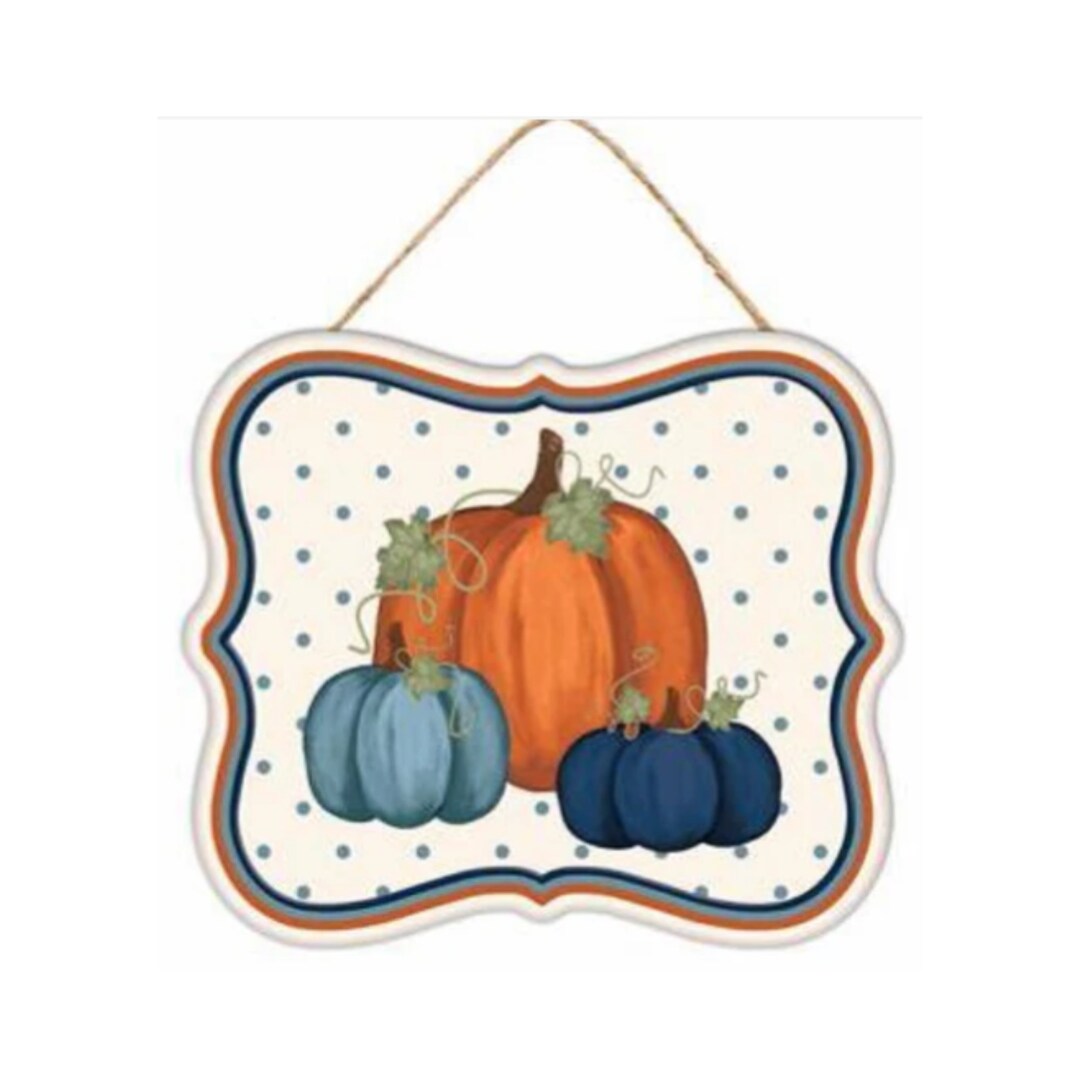 Fall Pumpkin Trio Orange and Blue Dots Metal Sign Wreath Decoration - Etsy