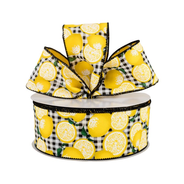 Lemon Black Gingham 2.5" Wired Ribbon