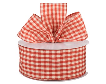 Rust Red Orange Gingham Primitive 2.5" Wired Ribbon